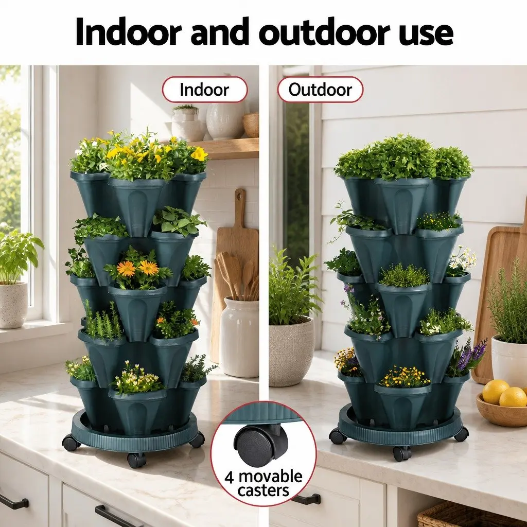 5 Tier Stackable Vertical Garden Planter Set Indoor Outdoor 35cm x 35cm x 75cm