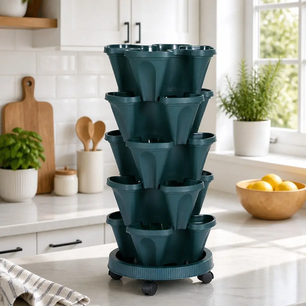 5 Tier Stackable Vertical Garden Planter Set Indoor Outdoor 35cm x 35cm x 75cm