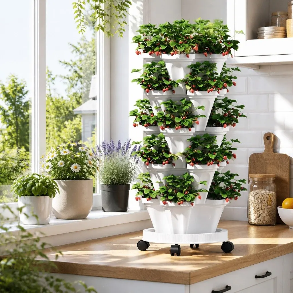 5 Tier Stackable Strawberry Planter Indoor Outdoor Vertical Garden Bed