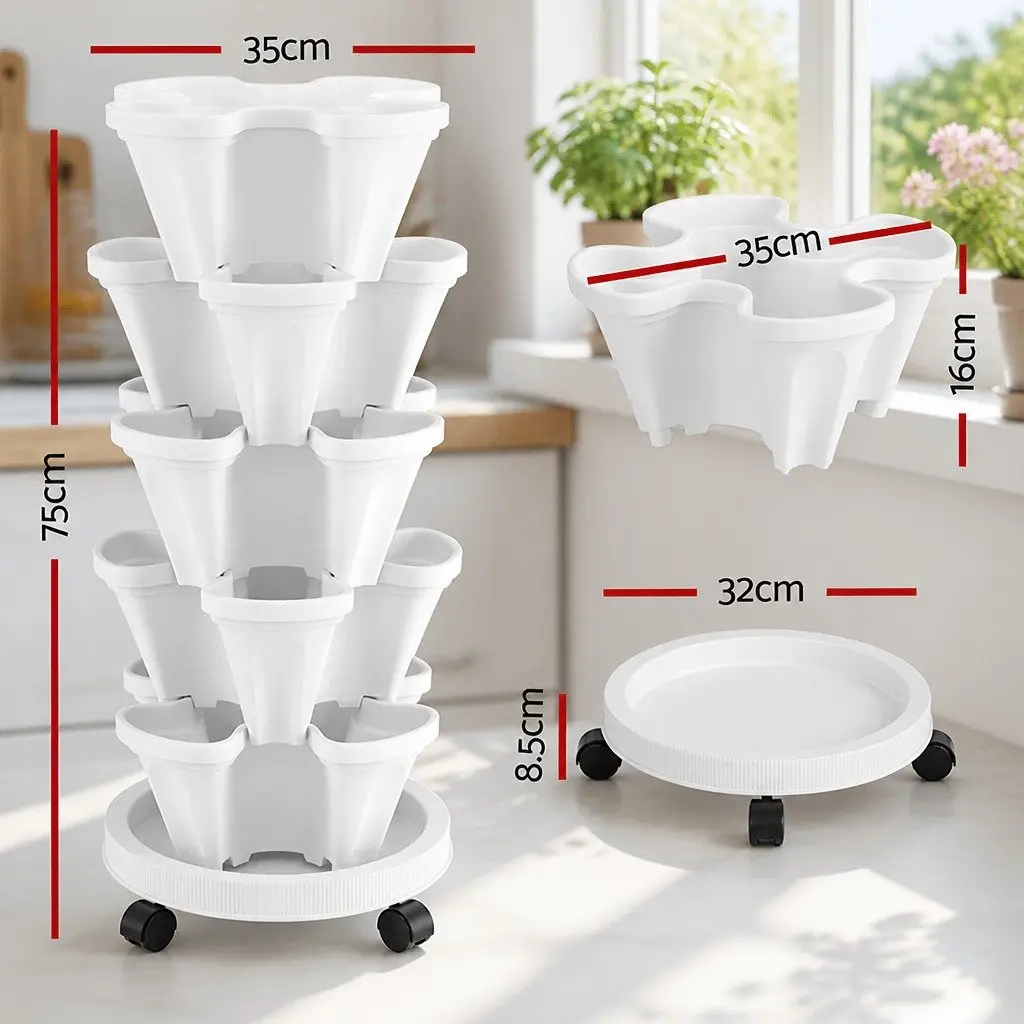 5 Tier Stackable Strawberry Planter Indoor Outdoor Vertical Garden Bed