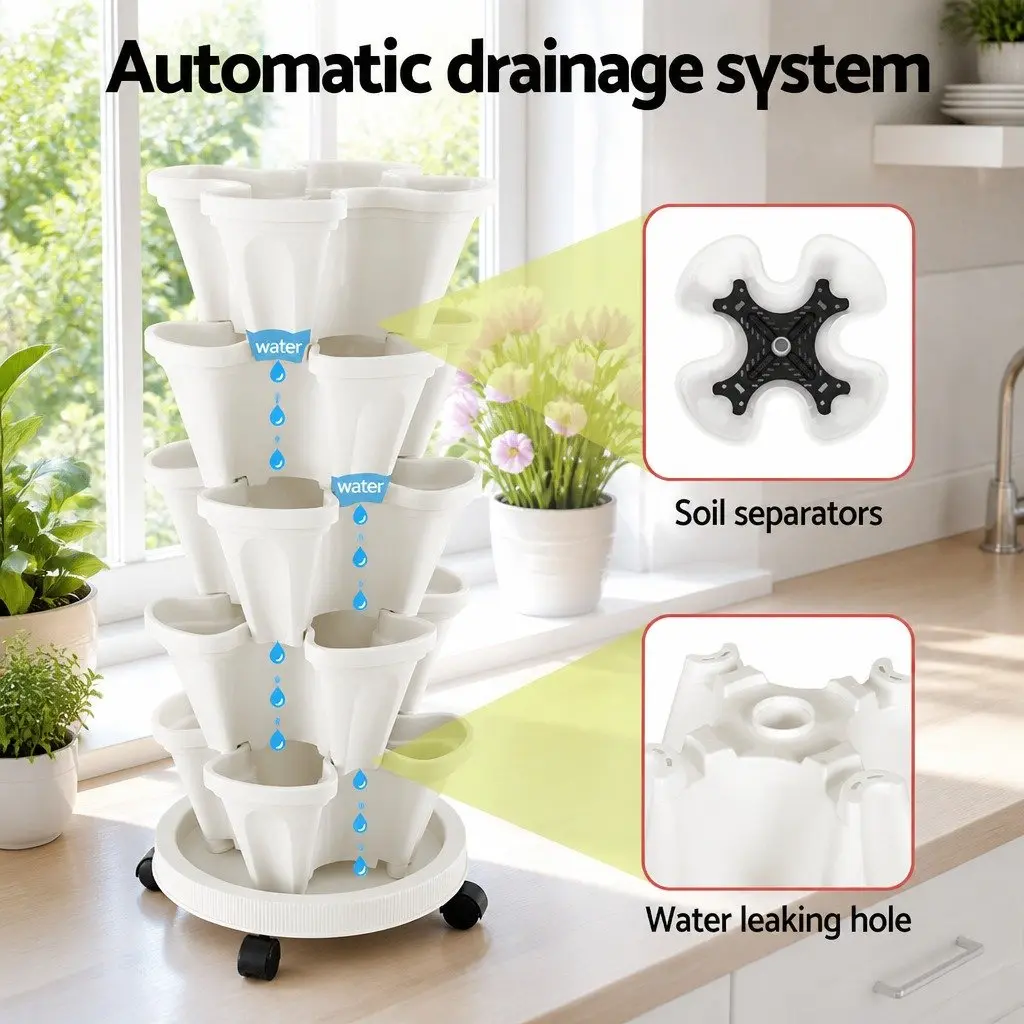 5 Tier Stackable Strawberry Planter Indoor Outdoor Vertical Garden Bed