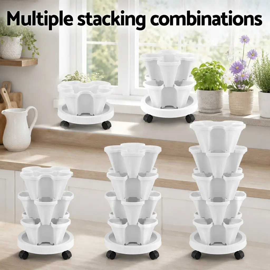 5 Tier Stackable Strawberry Planter Indoor Outdoor Vertical Garden Bed