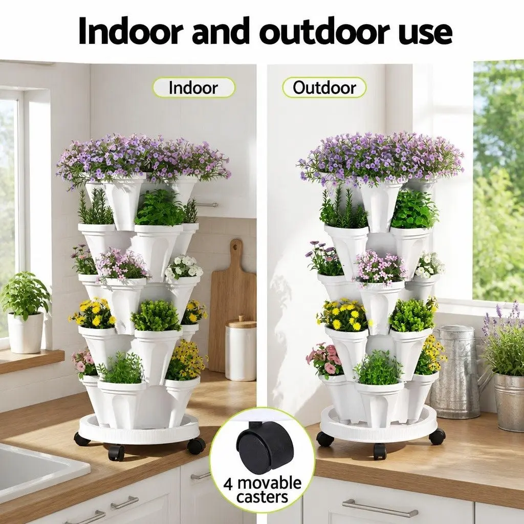 5 Tier Stackable Strawberry Planter Indoor Outdoor Vertical Garden Bed