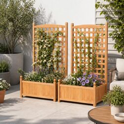 Wooden Garden Bed Planter Raised Box 64x35x115cm with Trellis Climbing Wall