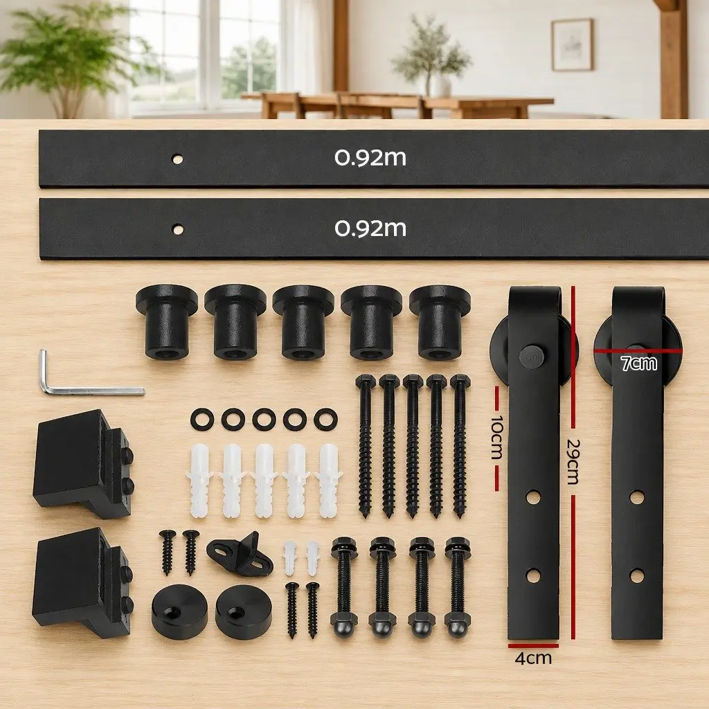 Sliding Barn Door Hardware Track Set 1.83m, Black Steel