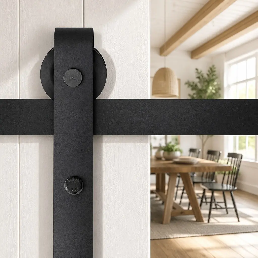 Sliding Barn Door Hardware Track Set 1.83m, Black Steel