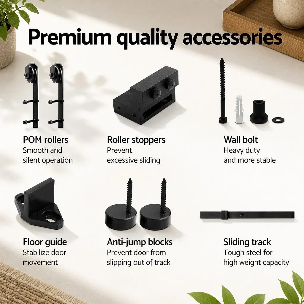 Sliding Barn Door Hardware Track Set 1.83m, Black Steel
