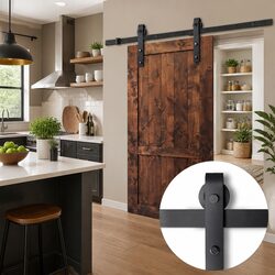 Sliding Barn Door Hardware Track Set 2.44m White Matte Roller Guide Stop