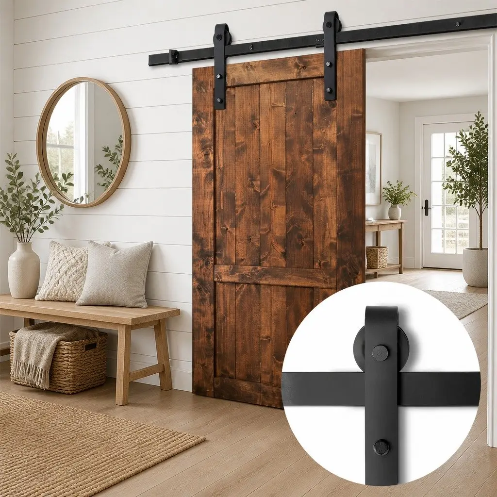 Black Steel 3m Sliding Barn Door Hardware