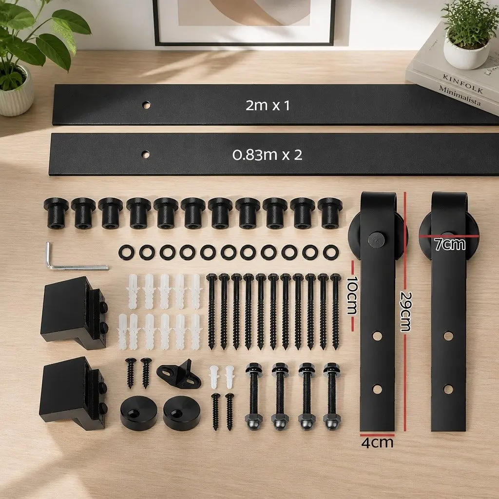 Sliding Barn Door Hardware Track Set for Home 3.66m Black Steel Rail Roller Kit