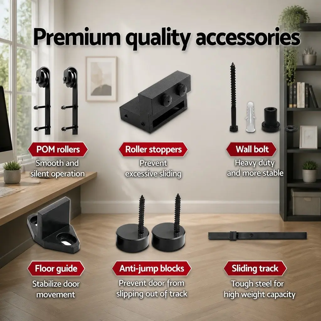Sliding Barn Door Hardware Track Set for Home 3.66m Black Steel Rail Roller Kit