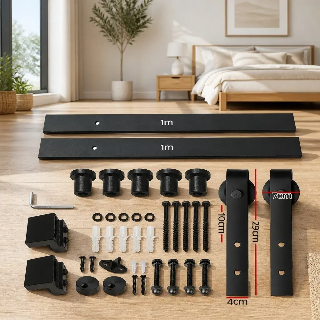 Sliding Barn Door Hardware Track Set 2m Black Steel Contemporary Interior