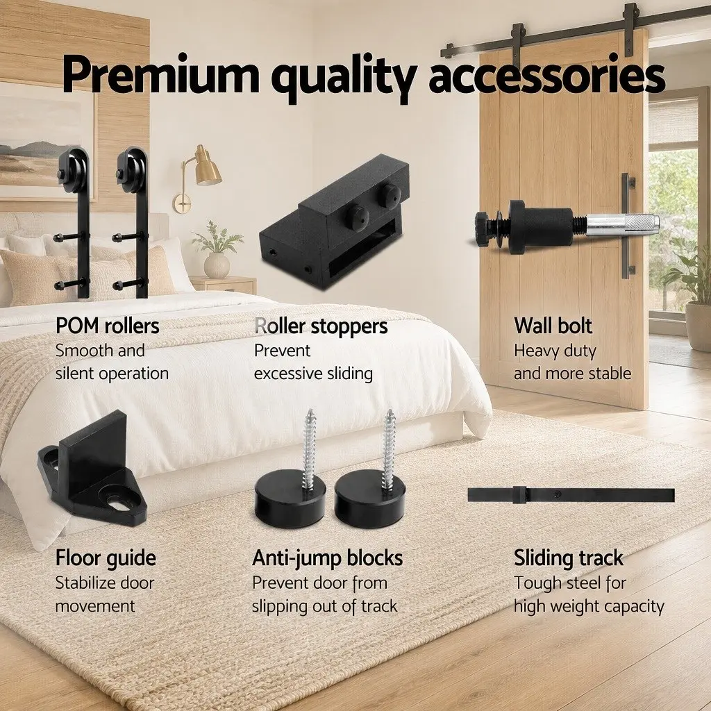 Sliding Barn Door Hardware Track Set 2m Black Steel Contemporary Interior