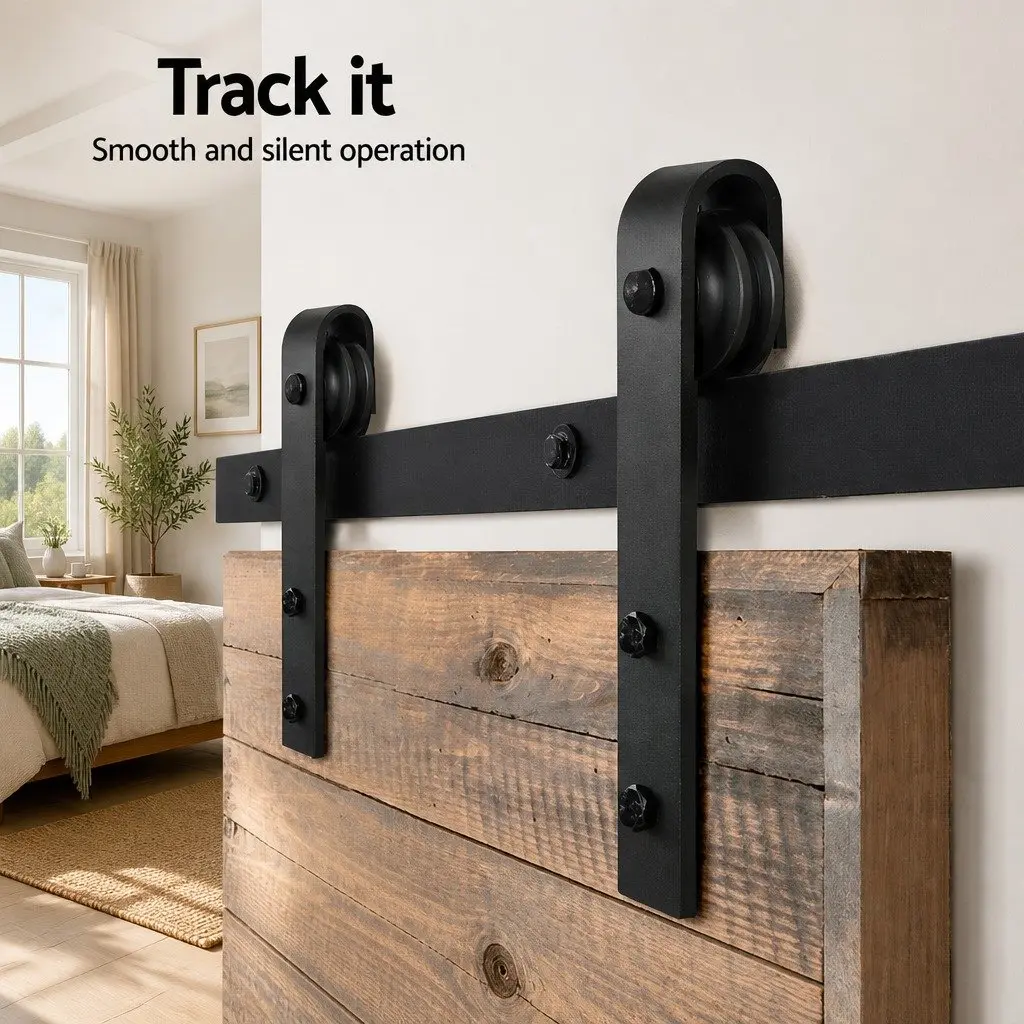 Sliding Barn Door Hardware Track Set 2m Black Steel Contemporary Interior