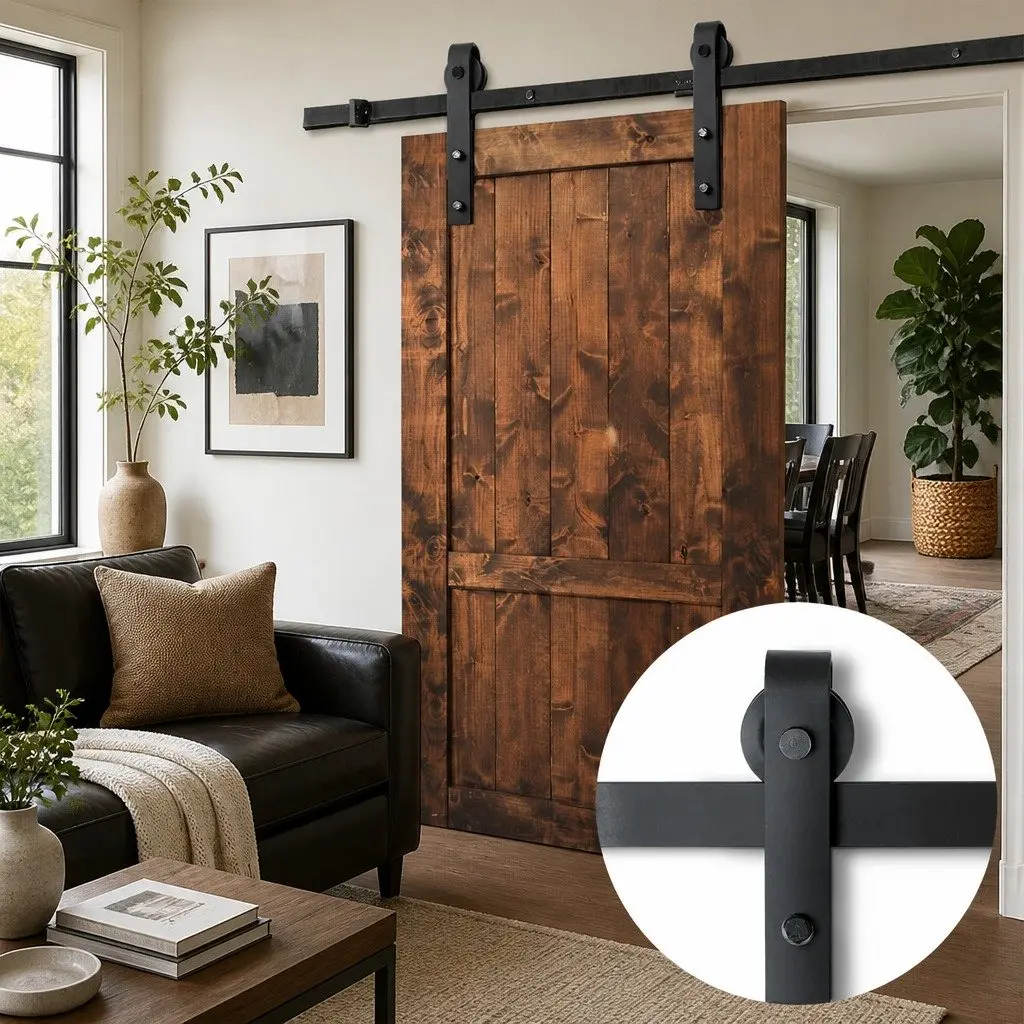 Sliding Barn Door Hardware Track Set 2m Black Steel Contemporary Interior