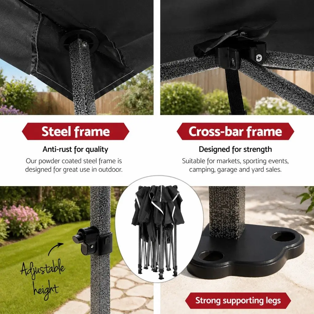 Pop Up Gazebo Tent 3x3m Folding Marquee Outdoor Canopy Shelter Black
