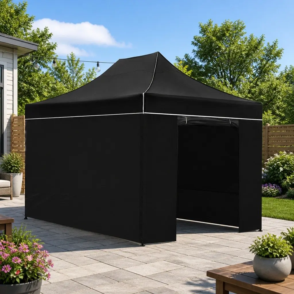Pop Up Gazebo Tent 3x4.5m Folding Marquee Outdoor Garden Canopy Shelter Black