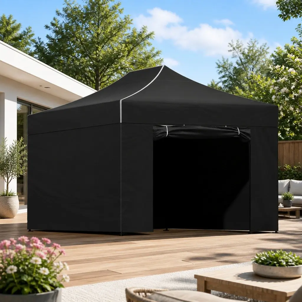 Pop Up Gazebo Tent 3x4.5m Folding Marquee Outdoor Garden Canopy Shelter Black