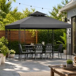 3x3m Grey Gazebo with Steel Frame and PE Cover