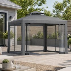 3m Grey Outdoor Gazebo Tent with Mesh Walls