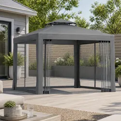 3m Grey Outdoor Gazebo Tent with Mesh Walls