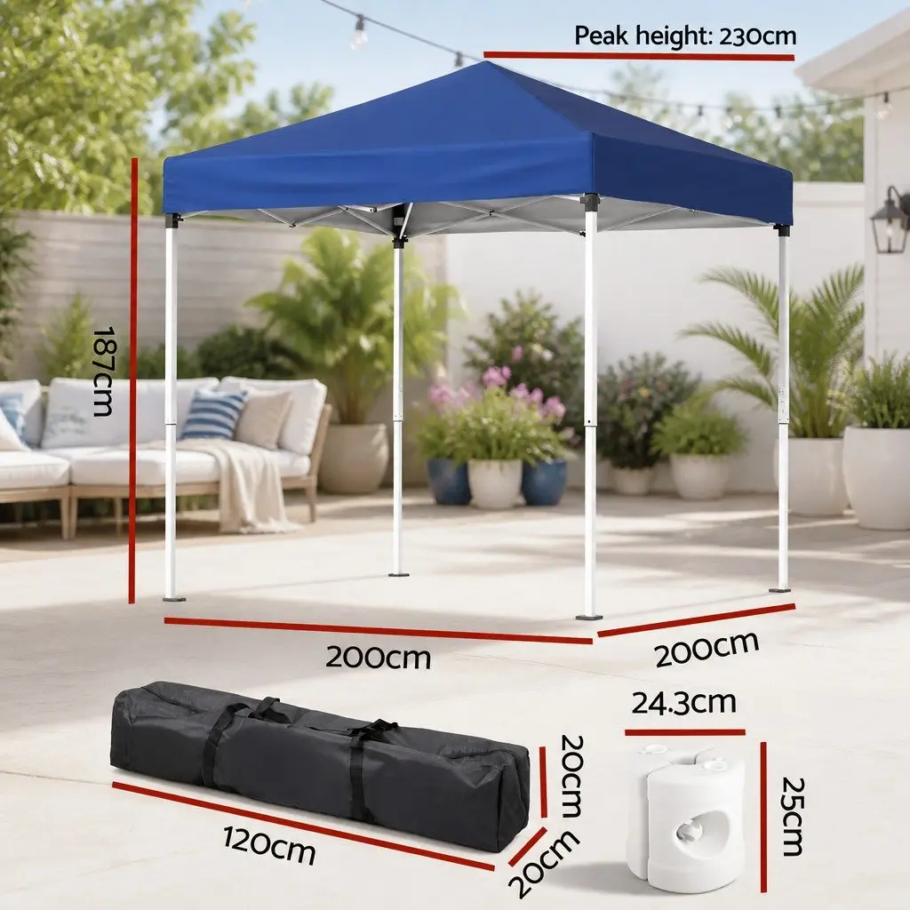Gazebo Outdoor Patio Garden 2x2m Shade with Base Pods Blue White