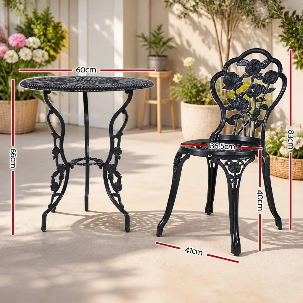 Outdoor Bistro Set Garden Furniture 3PC Black