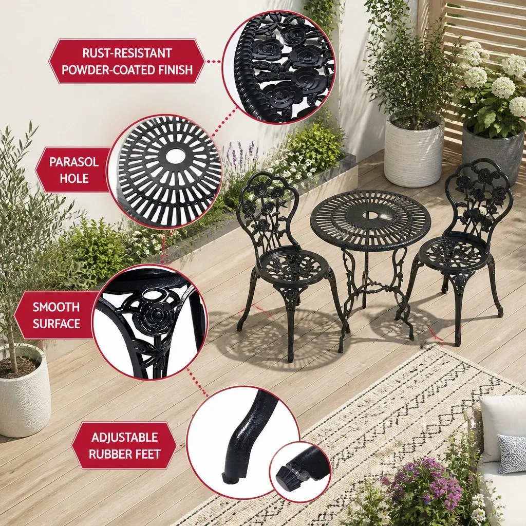 Outdoor Bistro Set Garden Furniture 3PC Black