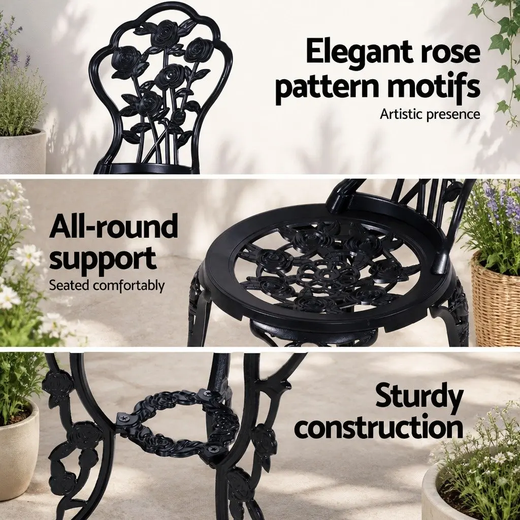 Outdoor Bistro Set Garden Furniture 3PC Black