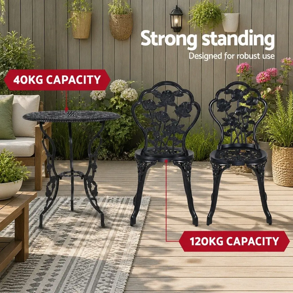 Outdoor Bistro Set Garden Furniture 3PC Black