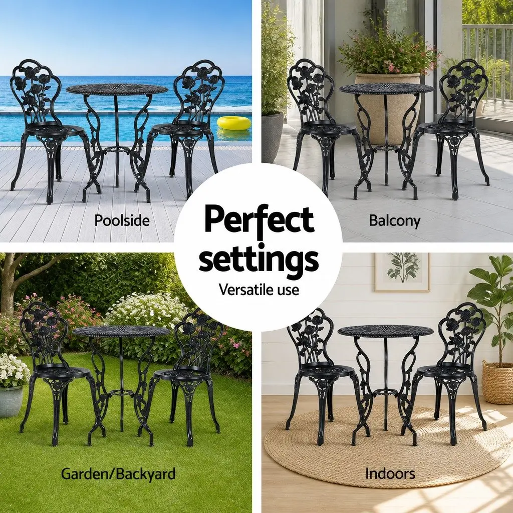Outdoor Bistro Set Garden Furniture 3PC Black