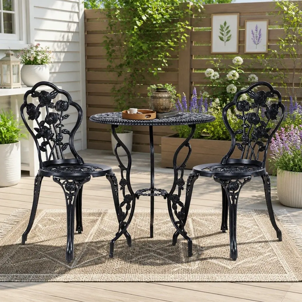 Outdoor Bistro Set Garden Furniture 3PC Black