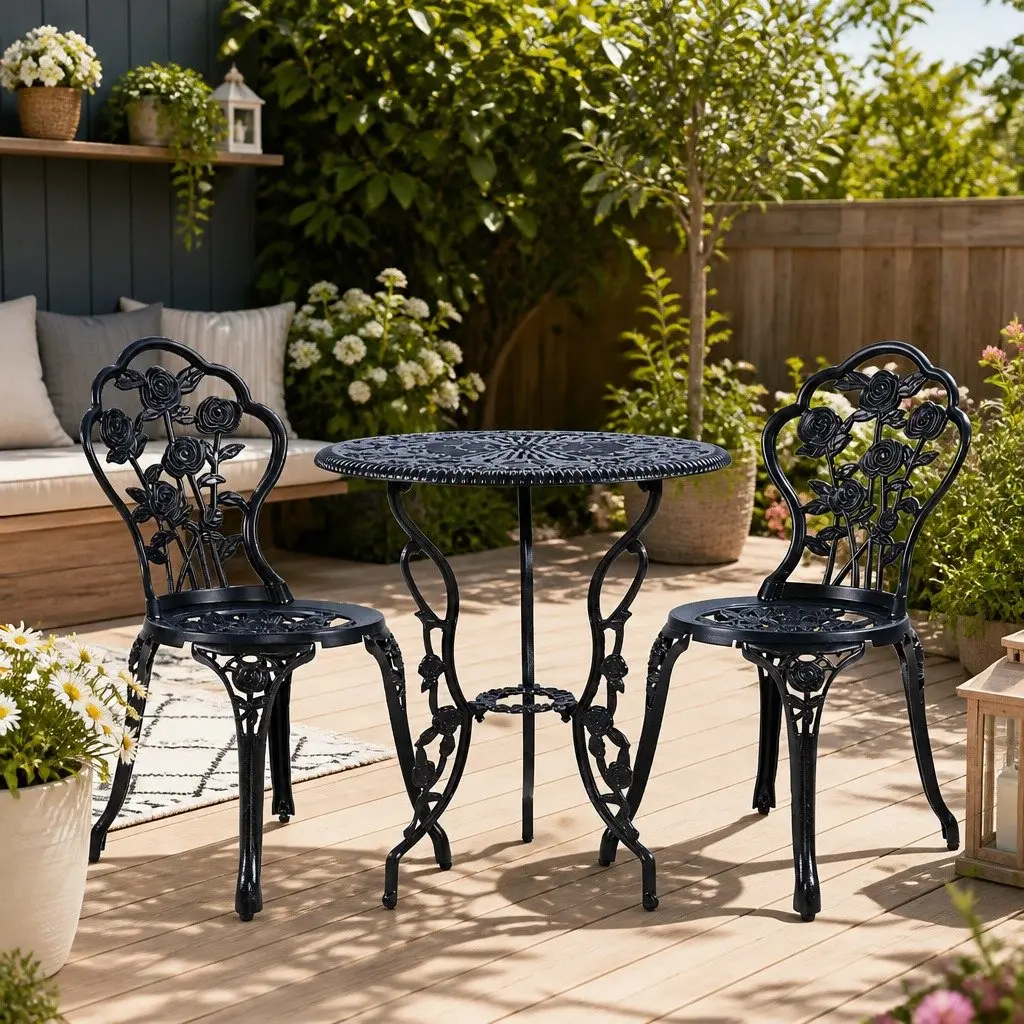 Outdoor Bistro Set Garden Furniture 3PC Black