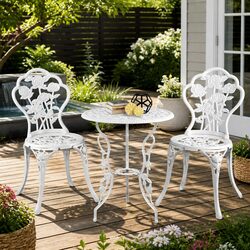 3-Piece White Bistro Set: Dimensions and Materials