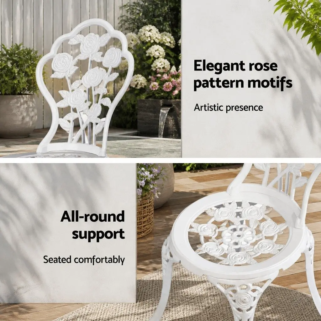 3-Piece Outdoor Bistro Set Garden Patio Furniture Chairs Table White