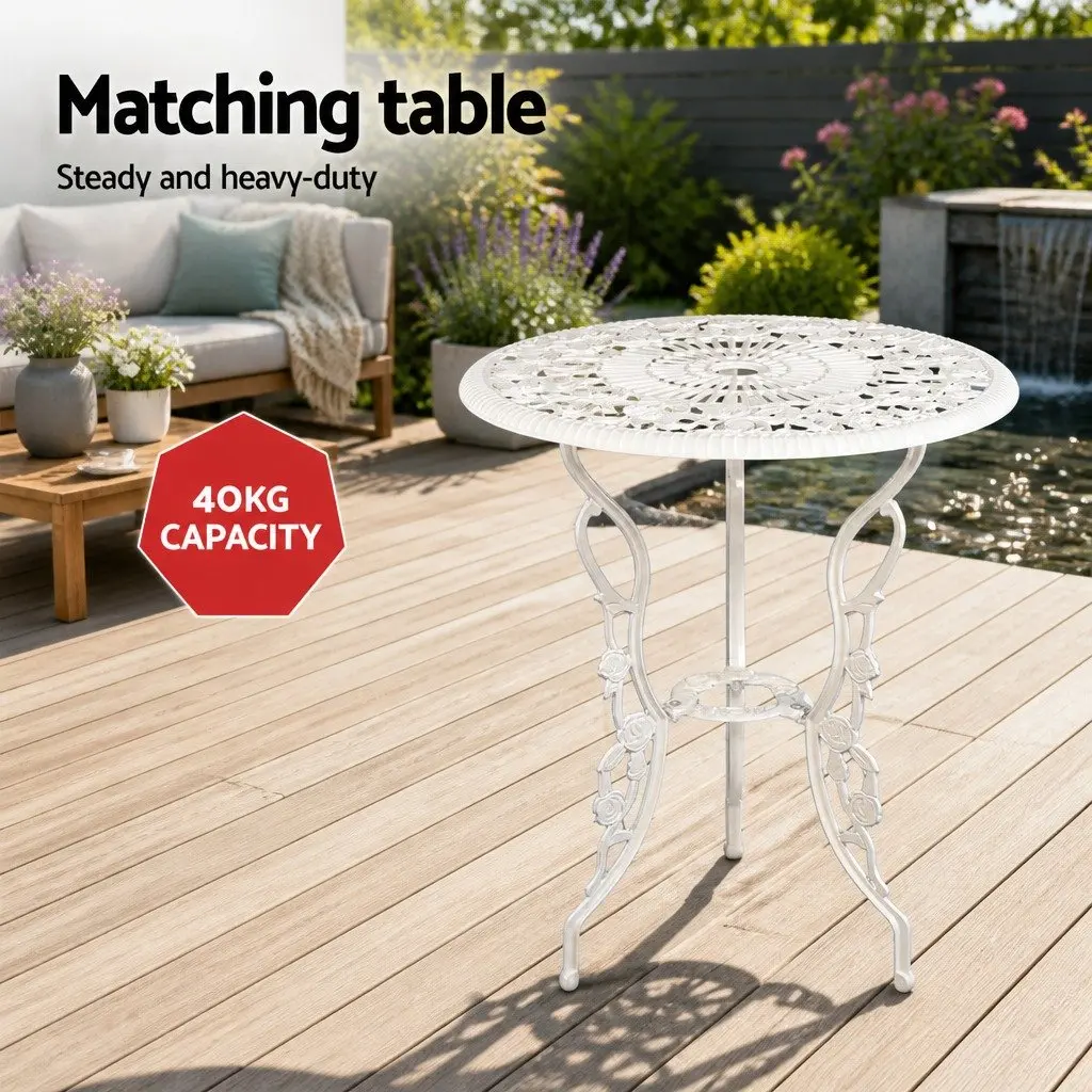 3-Piece Outdoor Bistro Set Garden Patio Furniture Chairs Table White