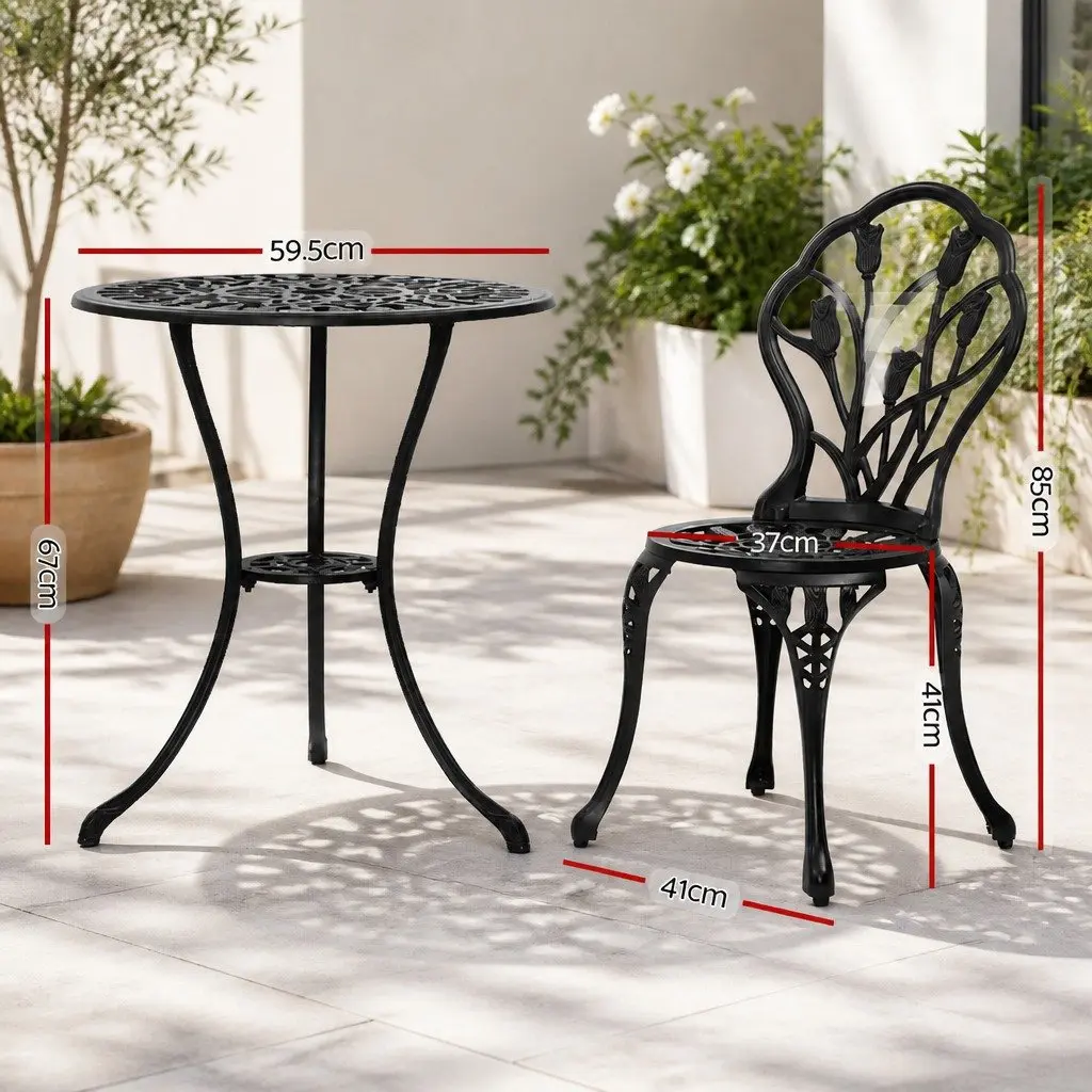 3PC Black Bistro Set with Parasol Hole