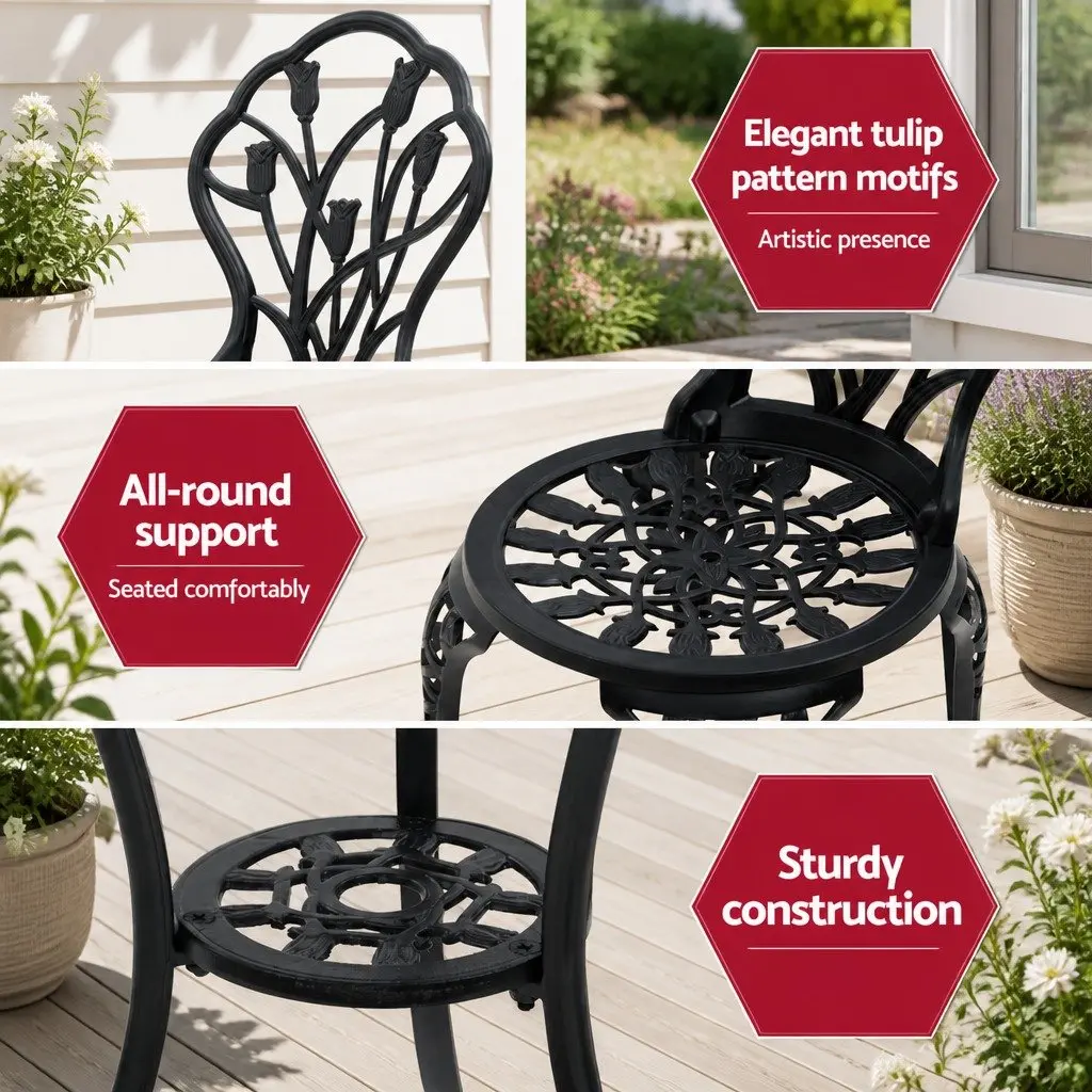 3PC Black Bistro Set with Parasol Hole
