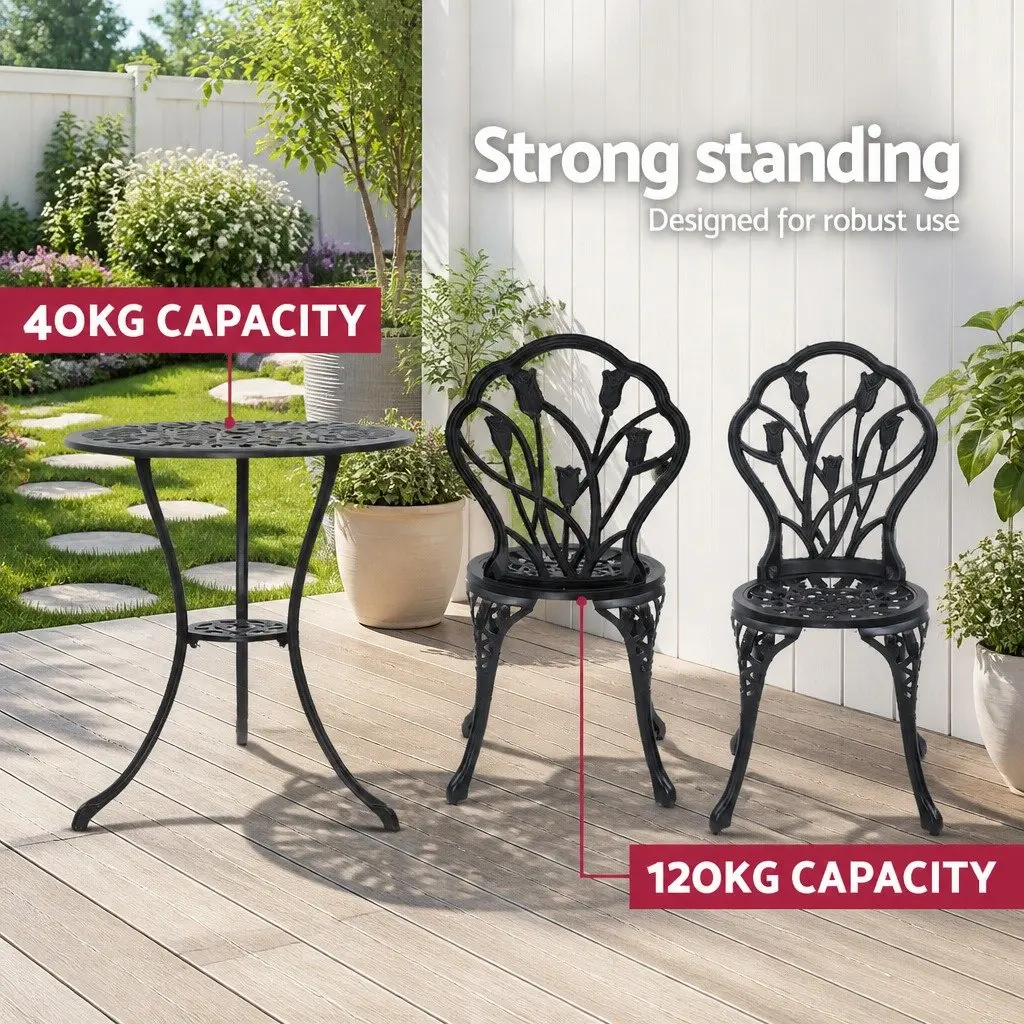 3PC Black Bistro Set with Parasol Hole