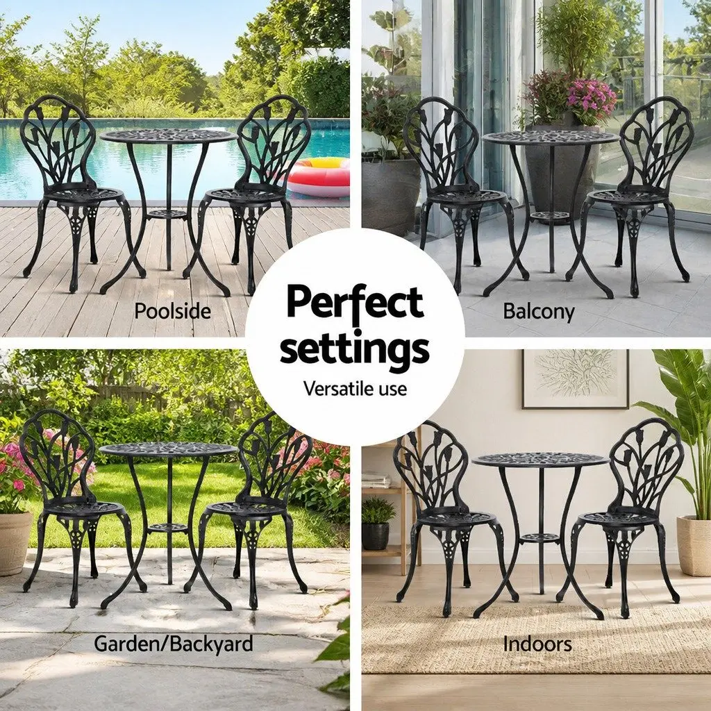 3PC Black Bistro Set with Parasol Hole