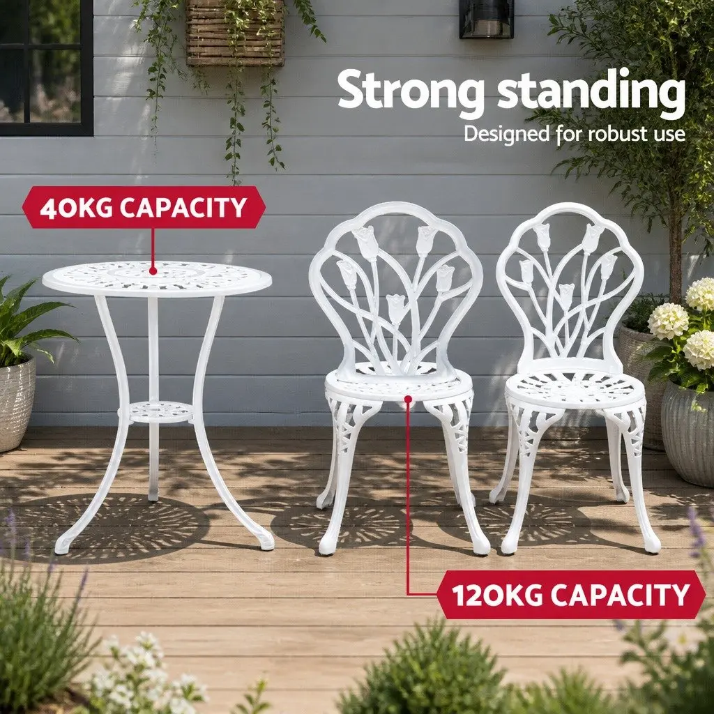 Outdoor Bistro Set Garden Patio 3 Piece White Chairs Table