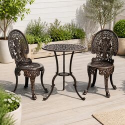 3PC Outdoor Bistro Set: Bronze Chairs & Table Dimensions