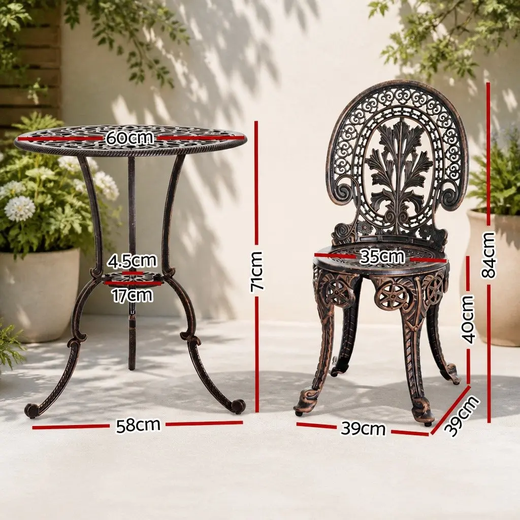 3PC Outdoor Bistro Set Garden Dining Chairs Table Bronze