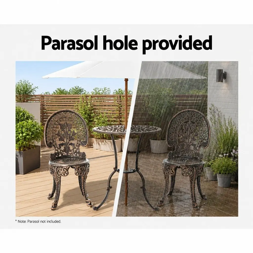 3PC Outdoor Bistro Set Garden Dining Chairs Table Bronze