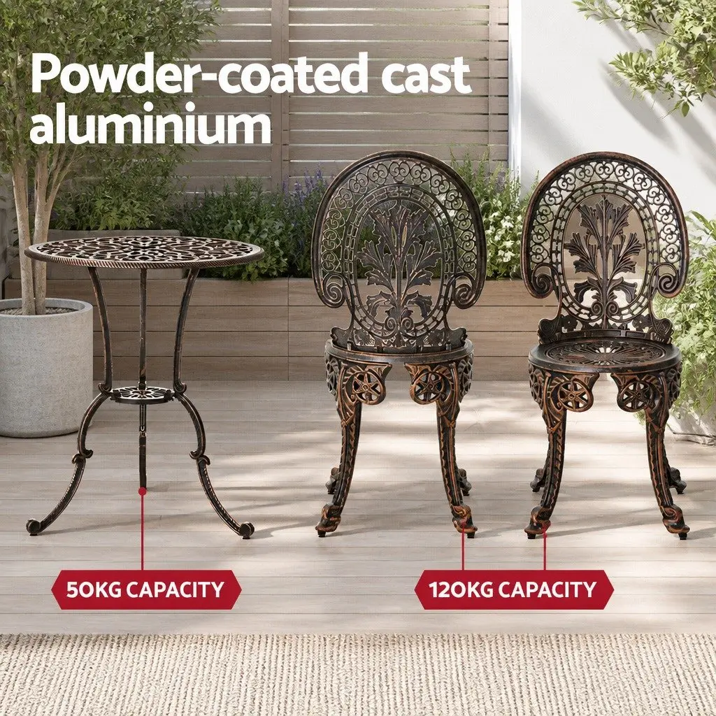 3PC Outdoor Bistro Set Garden Dining Chairs Table Bronze