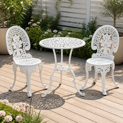 3PC Outdoor Bistro Set: White, Weather-Resistant