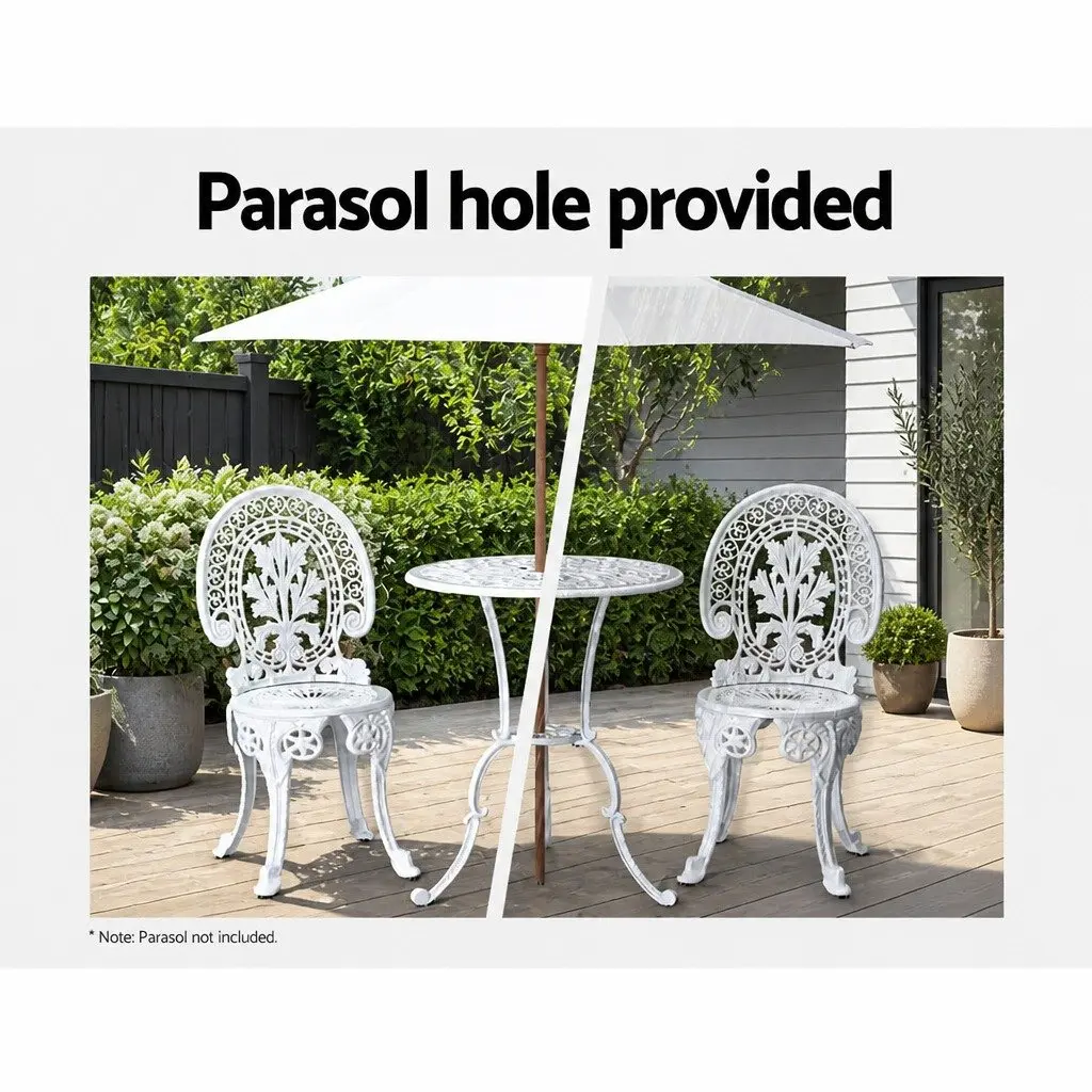 3PC Outdoor Bistro Dining Set White Chairs Table Patio Garden Furniture