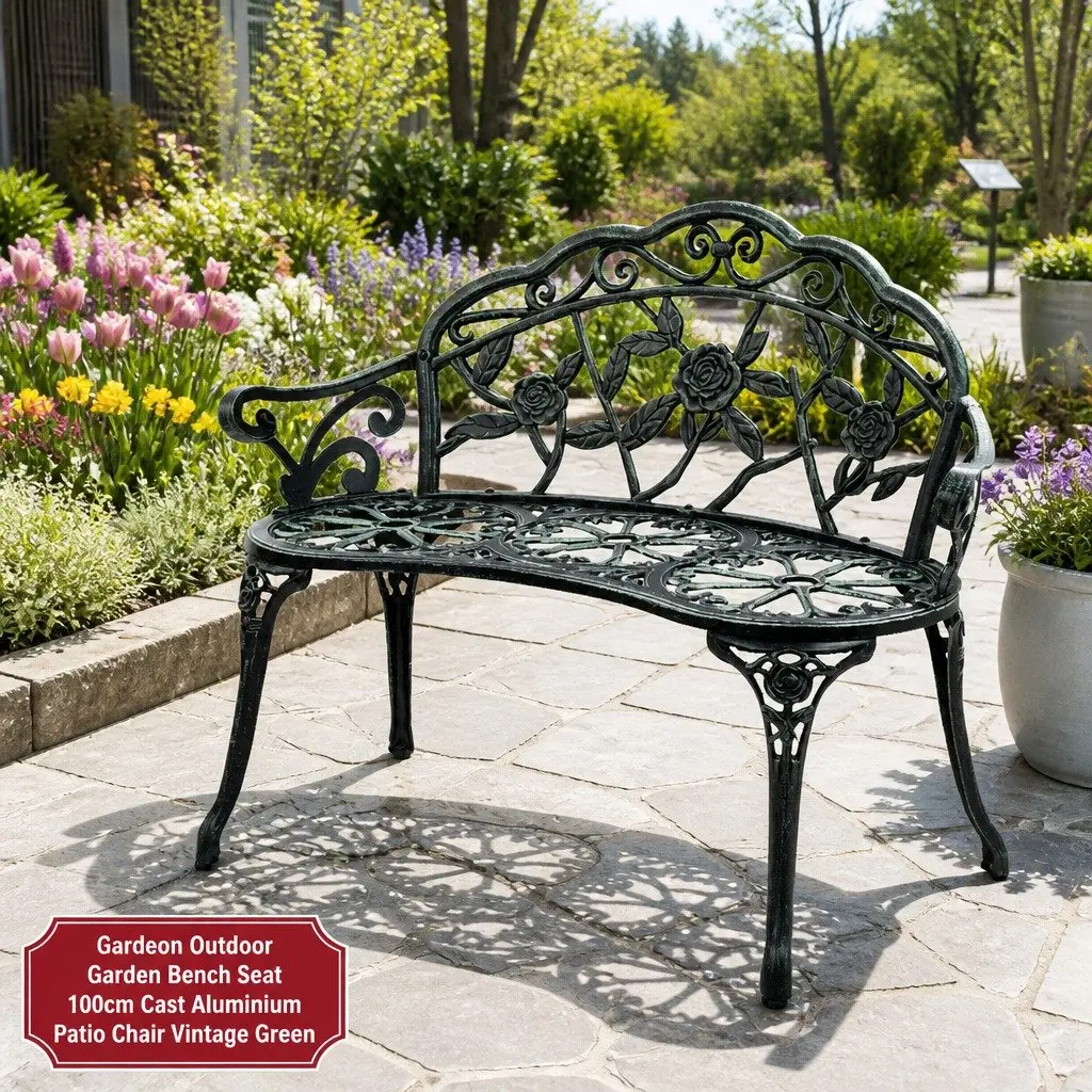 Garden Bench Outdoor Patio Chair 100cm Vintage Green