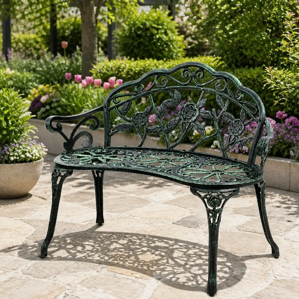 Garden Bench Outdoor Patio Chair 100cm Vintage Green
