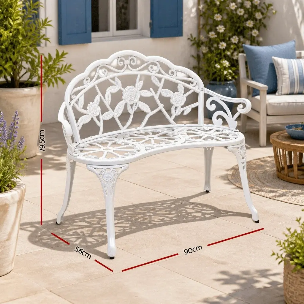 100cm White Cast Aluminium Garden Bench